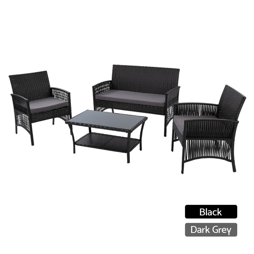 Gardeon 4pcs Outdoor Lounge Setting Rattan Chair Table Wicker Patio Set Furniture