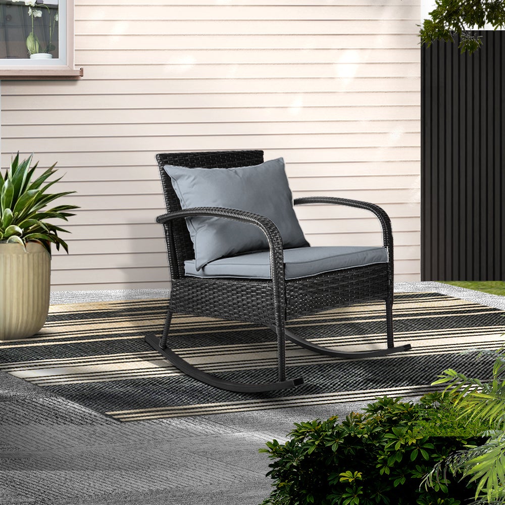 Gardeon Outdoor Chairs Rocking Chair Wicker Garden Patio Furniture Lounge Setting Black