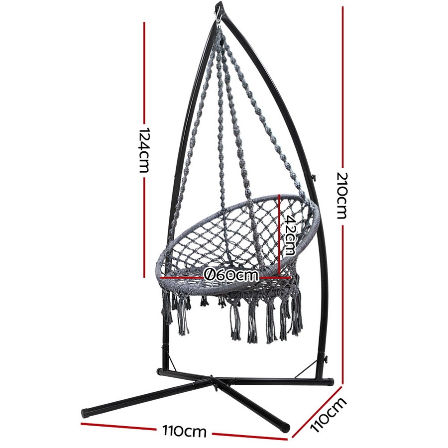 Gardeon Hammock Chair with Steel Stand Macrame Outdoor Swinging Grey