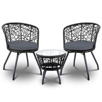 Gardeon Outdoor Furniture Rattan Bistro Set Chair Patio Garden Wicker Cushion 3pc