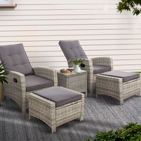 5PC Gardeon Recliner Chairs Table Sun lounge Wicker Outdoor Furniture Adjustable Grey