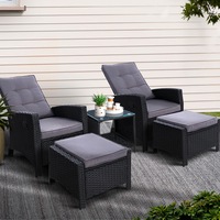 5PC Gardeon Recliner Chairs Table Sun lounge Wicker Outdoor Furniture Adjustable Black