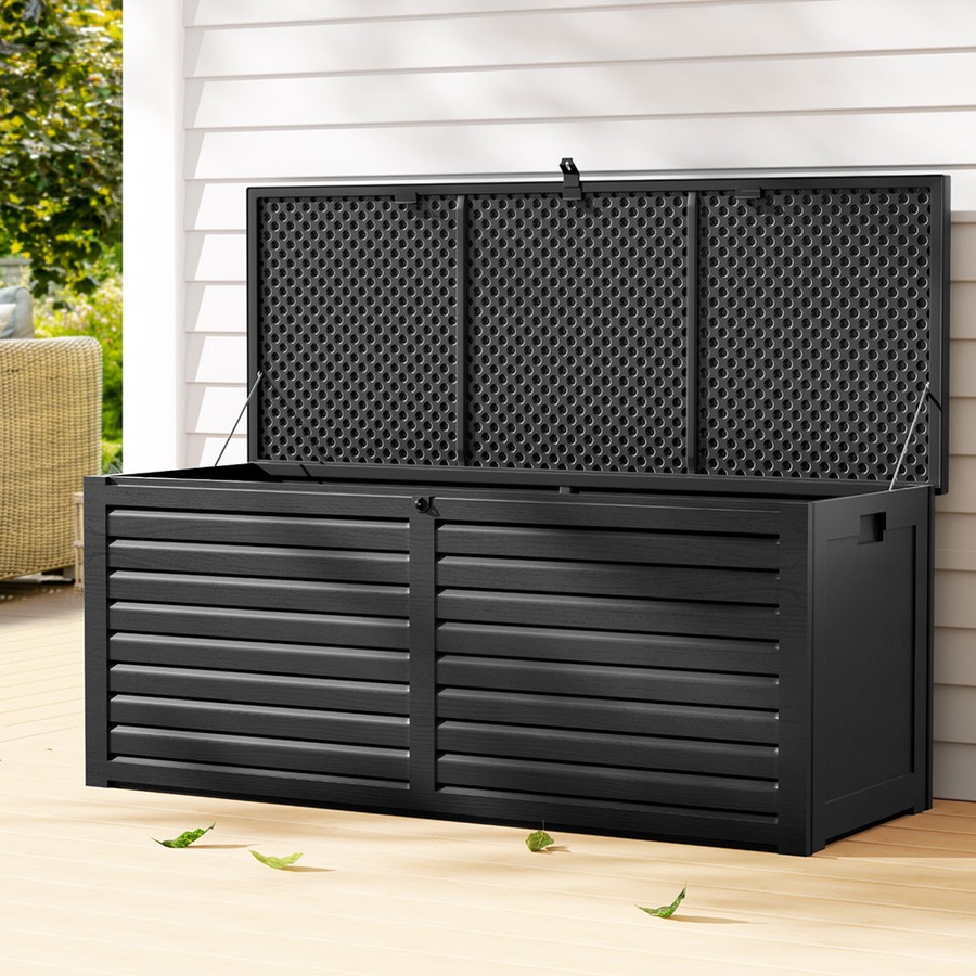 390L Gardeon Outdoor Storage Box Container Lockable Cabinet Garden Bench Shed Tools Toy All Black