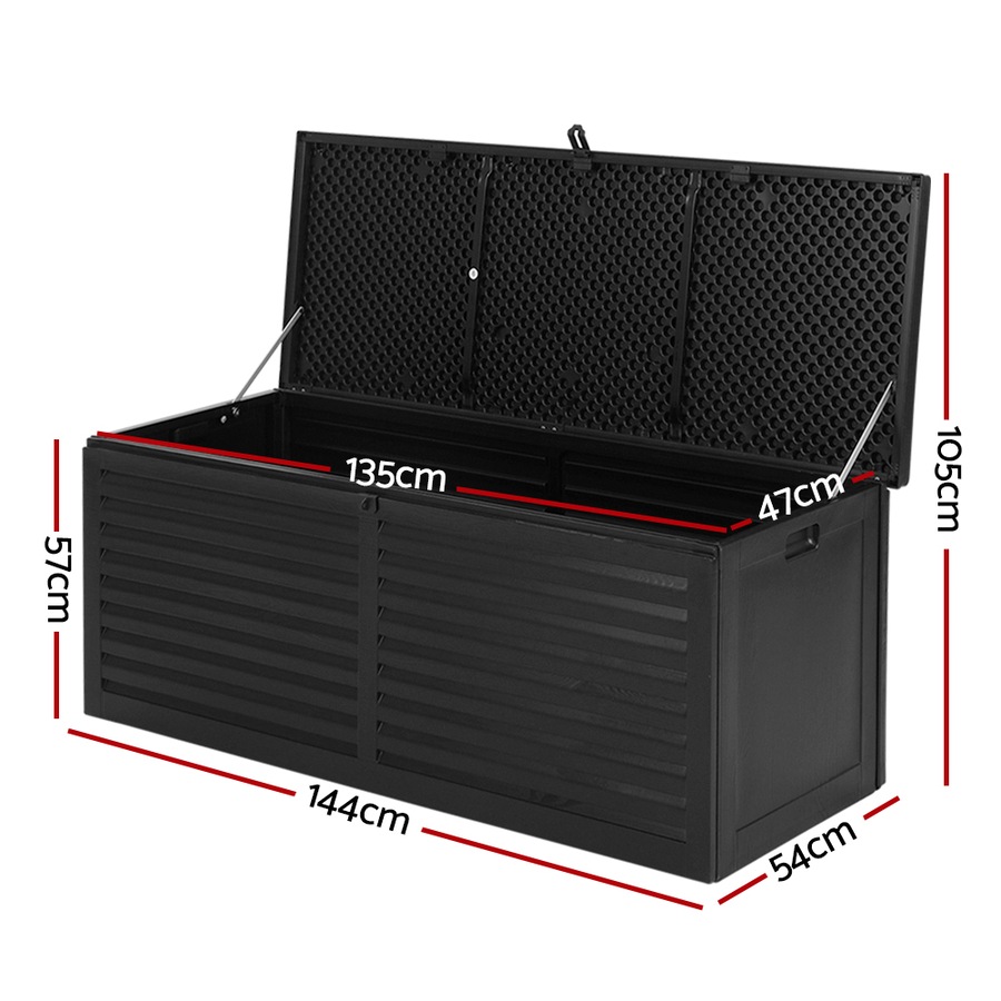 390L Gardeon Outdoor Storage Box Container Lockable Cabinet Garden Bench Shed Tools Toy All Black