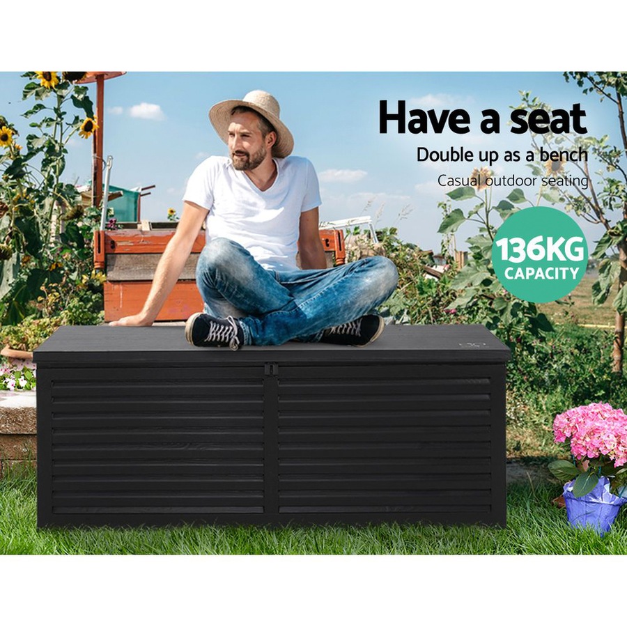 390L Gardeon Outdoor Storage Box Container Lockable Cabinet Garden Bench Shed Tools Toy All Black