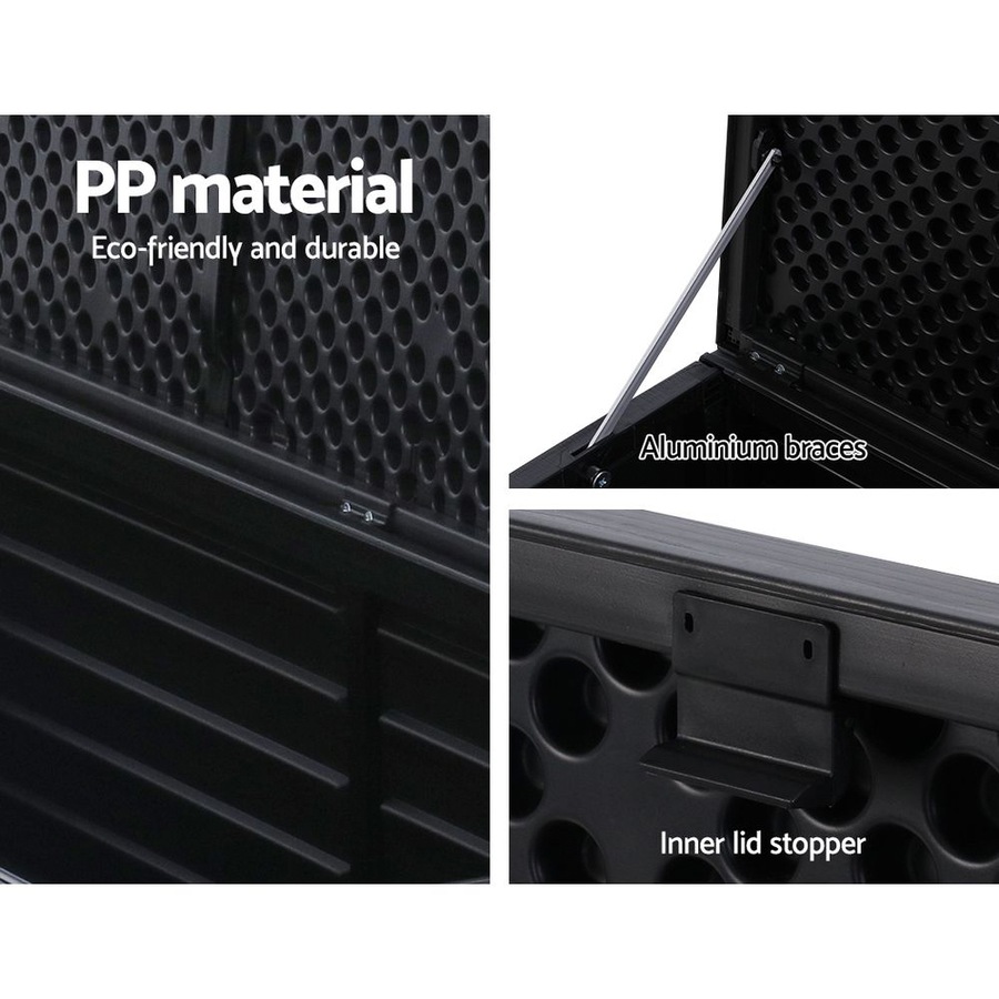390L Gardeon Outdoor Storage Box Container Lockable Cabinet Garden Bench Shed Tools Toy All Black