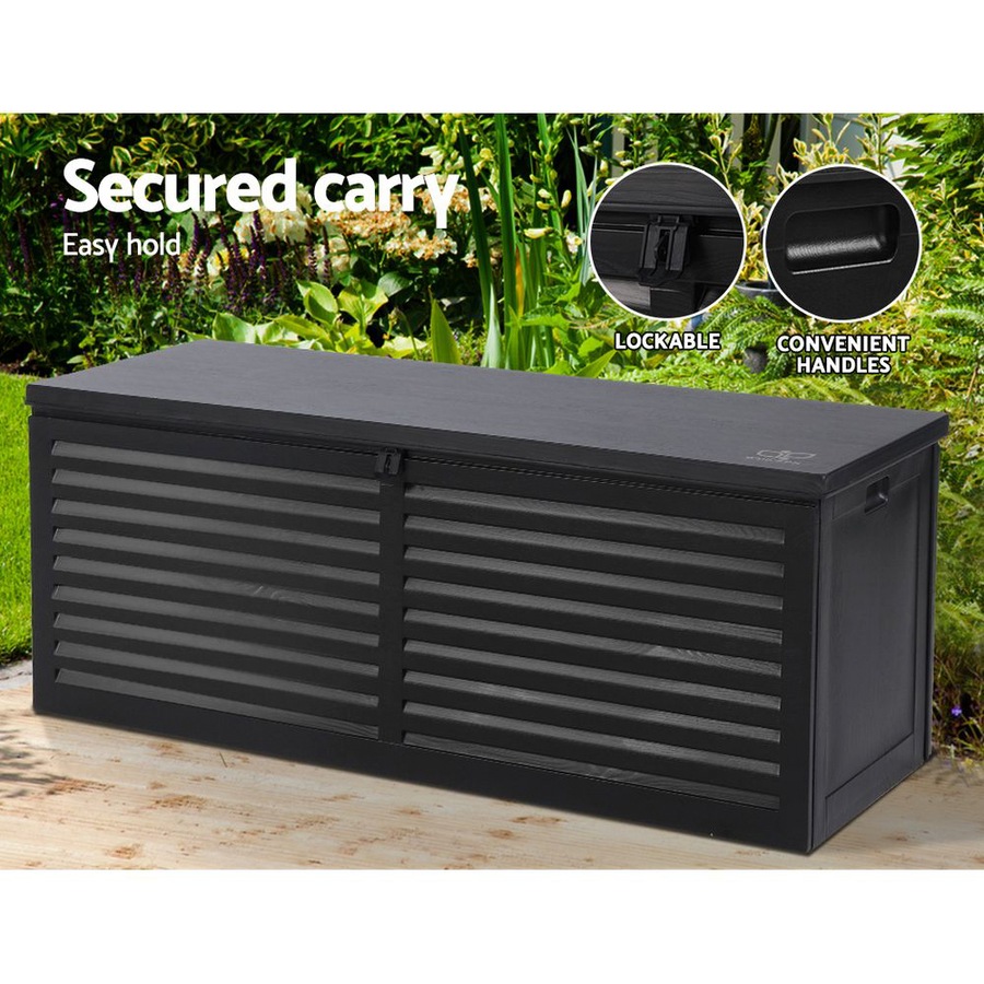 390L Gardeon Outdoor Storage Box Container Lockable Cabinet Garden Bench Shed Tools Toy All Black