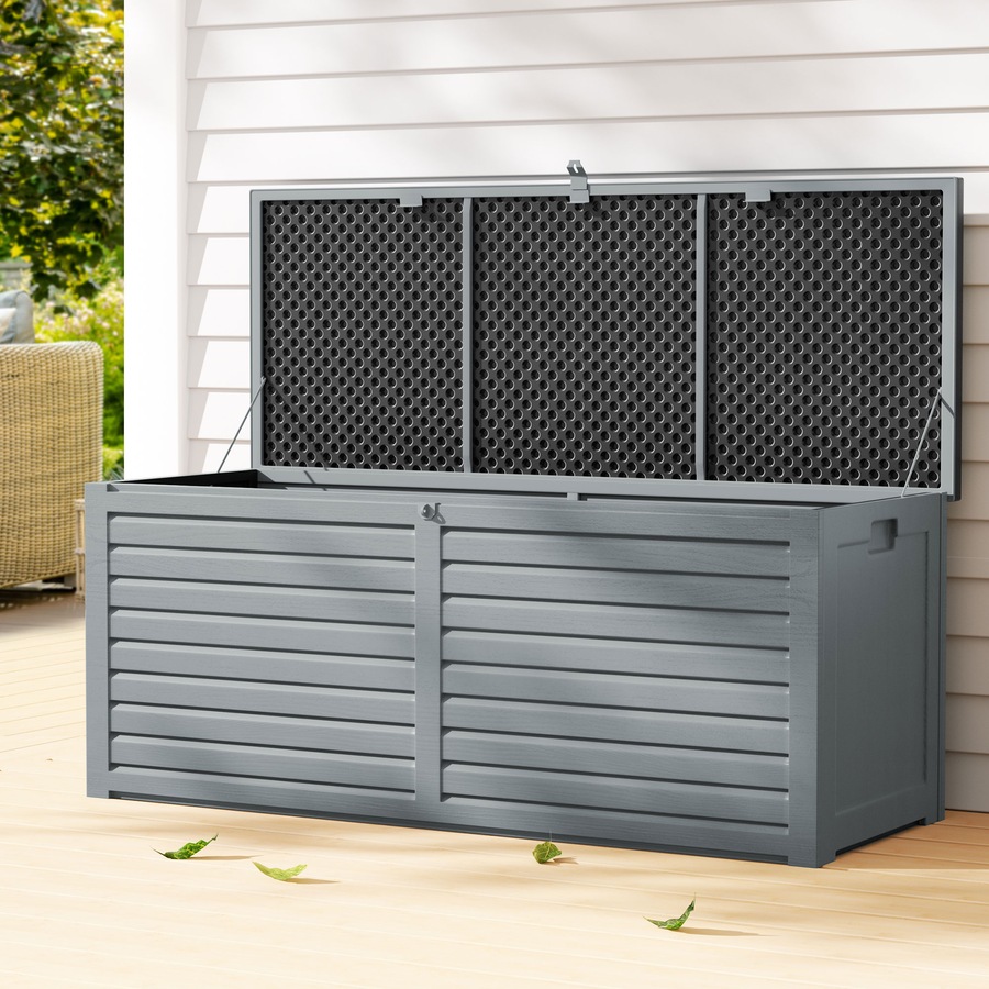 390L Gardeon Outdoor Storage Box Container Lockable Cabinet Garden Bench Tools Toy Shed Black