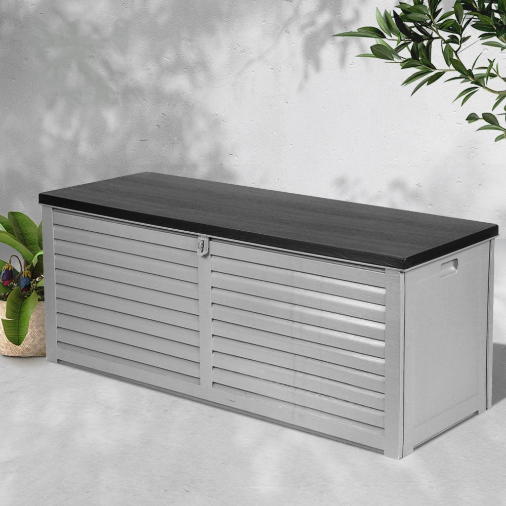 Gardeon Outdoor Storage Box 390L Lockable Cabinet Container Garden Deck Toy Shed Grey Black