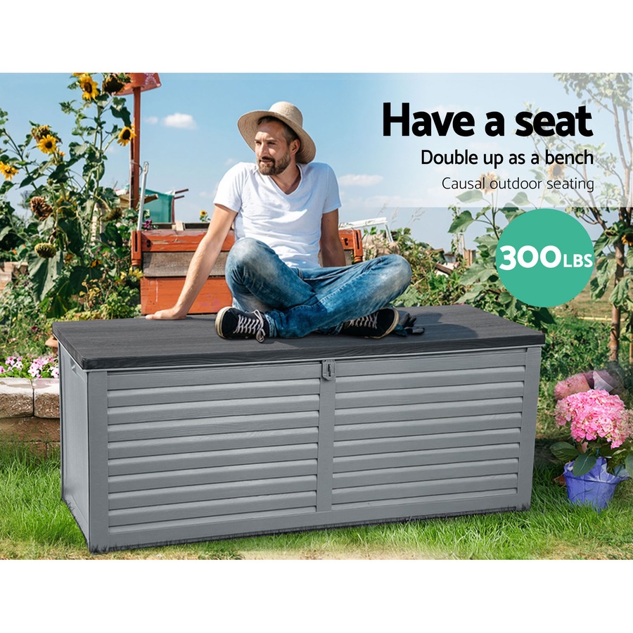 390L Gardeon Outdoor Storage Box Container Lockable Cabinet Garden Bench Tools Toy Shed Black