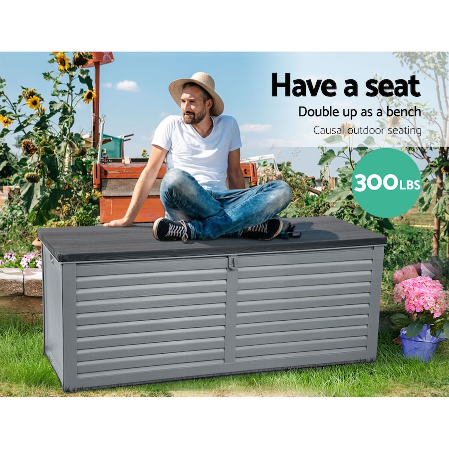 390L Gardeon Outdoor Storage Box Container Lockable Cabinet Garden Bench Tools Toy Shed Black