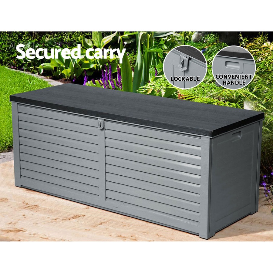 390L Gardeon Outdoor Storage Box Container Lockable Cabinet Garden Bench Tools Toy Shed Black