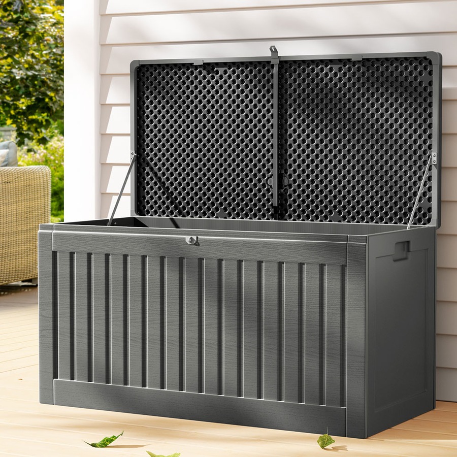 270L Gardeon Outdoor Storage Box Container Lockable Cabinet Garden Bench Tool Shed Grey