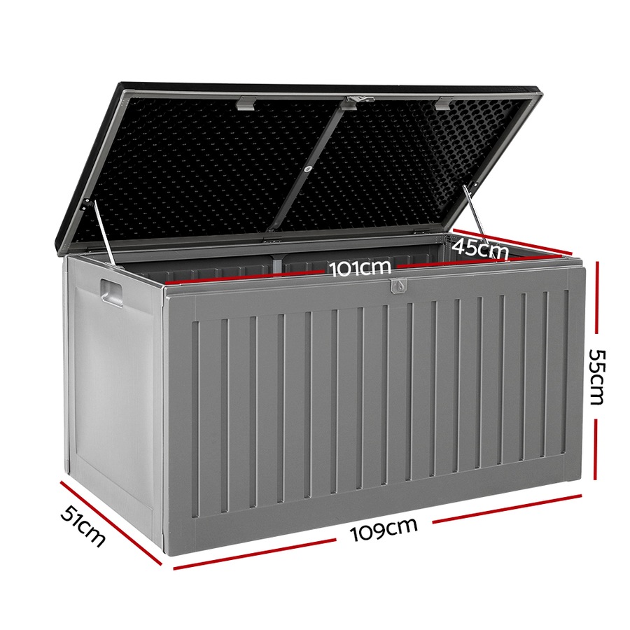270L Gardeon Outdoor Storage Box Container Lockable Cabinet Garden Bench Tool Shed Grey