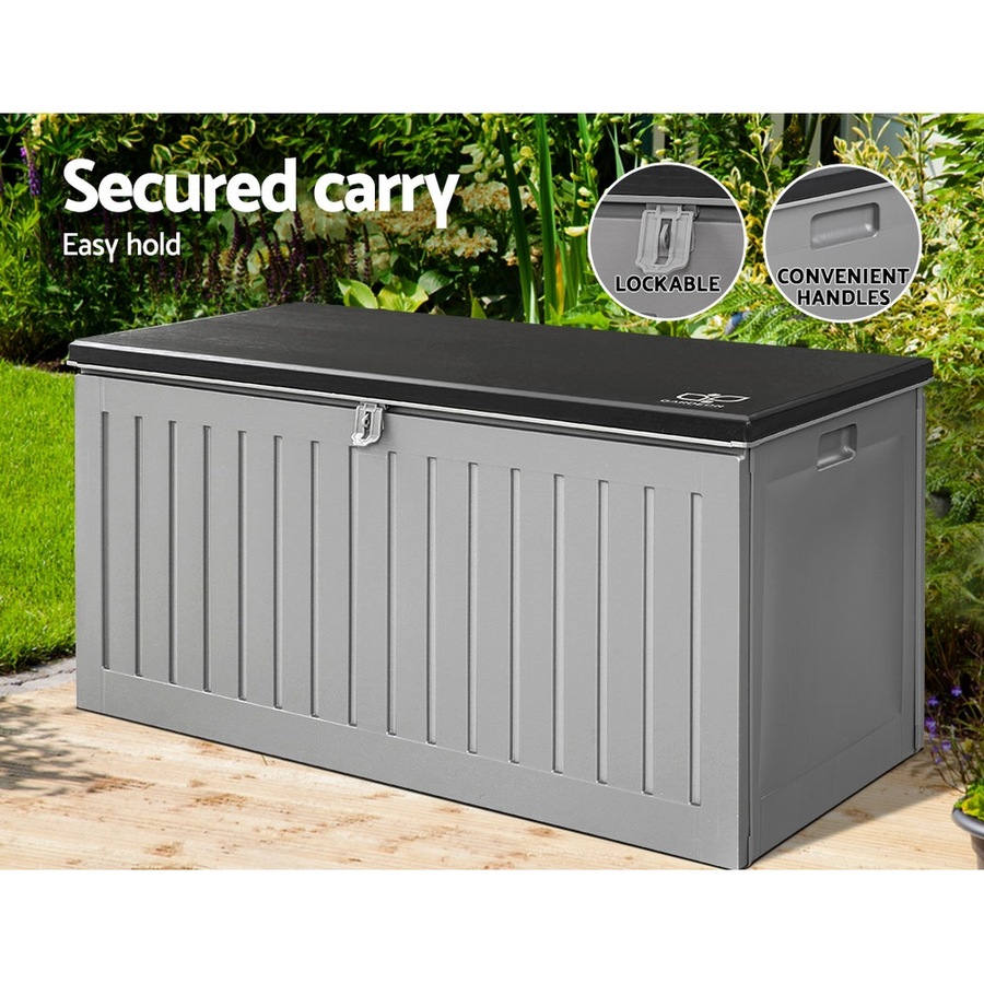270L Gardeon Outdoor Storage Box Container Lockable Cabinet Garden Bench Tool Shed Grey