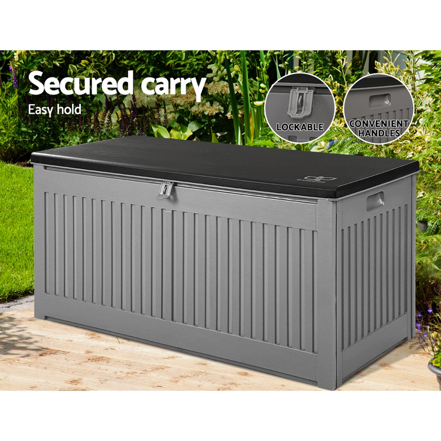 270L Gardeon Outdoor Storage Box Container Lockable Cabinet Garden Bench Tool Shed Grey
