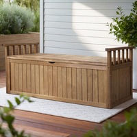 200L Gardeon Outdoor Storage Bench Box 129cm Wooden Garden Toy Chest Sheds Patio Furniture XL Natural