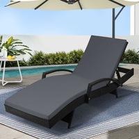 1x Gardeon Sun Lounge Wicker Lounger Outdoor Furniture Beach Chair Patio Adjustable Cushion Black
