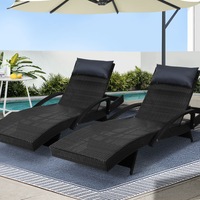 2x Gardeon Sun Lounge Wicker Lounger Black