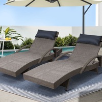 2x Gardeon Sun Lounge Wicker Lounger Outdoor Furniture Beach Armchair Adjustable Grey&Beige