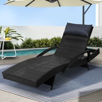 190cm Gardeon Sun Lounge Wicker Lounger Outdoor Furniture Beach Chair Armrest Adjustable Black