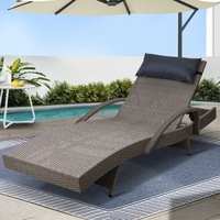 190cm Gardeon Sun Lounge Wicker Lounger Outdoor Furniture Beach Chair Armrest Adjustable Grey&Beige