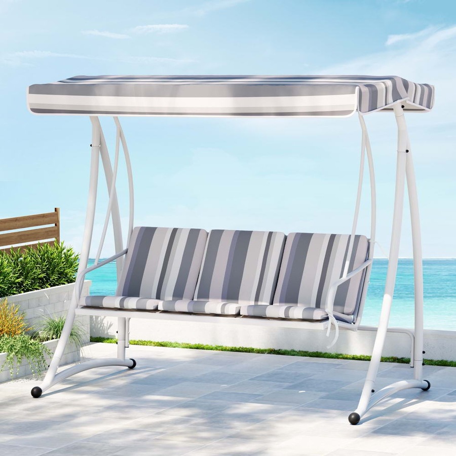 Gardeon Outdoor Swing Chair Garden Bench Furniture Canopy 3 Seater White Grey
