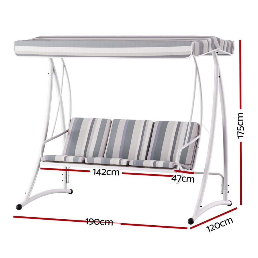 Gardeon Outdoor Swing Chair Garden Bench Furniture Canopy 3 Seater White Grey