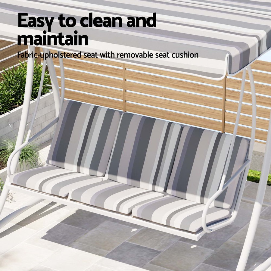 Gardeon Outdoor Swing Chair Garden Bench Furniture Canopy 3 Seater White Grey