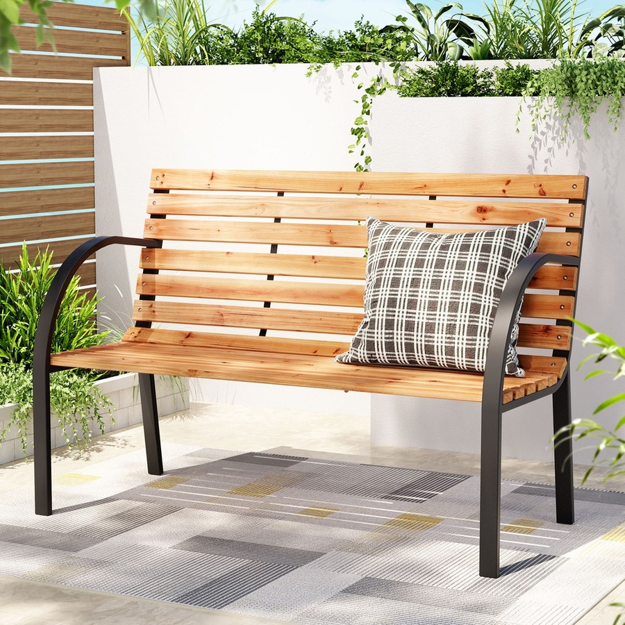 Gardeon Outdoor Garden Bench Seat 2 Seater Wooden Steel Patio Furniture Natural
