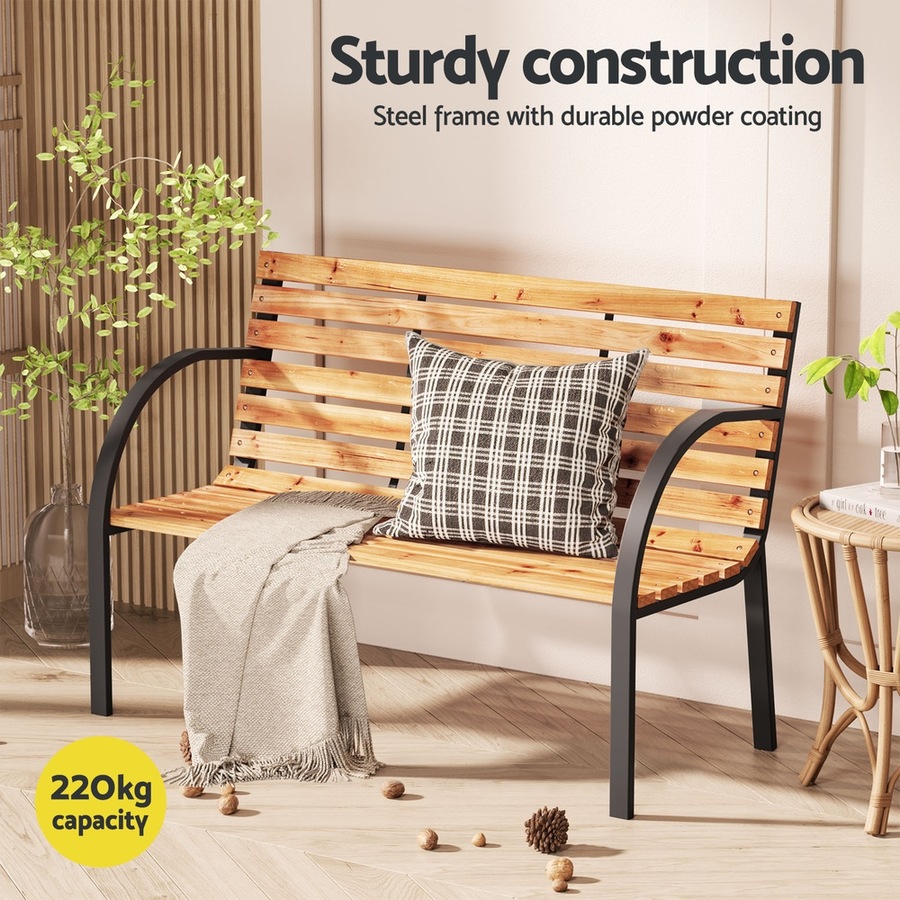 Gardeon Outdoor Garden Bench Seat 2 Seater Wooden Steel Patio Furniture Natural