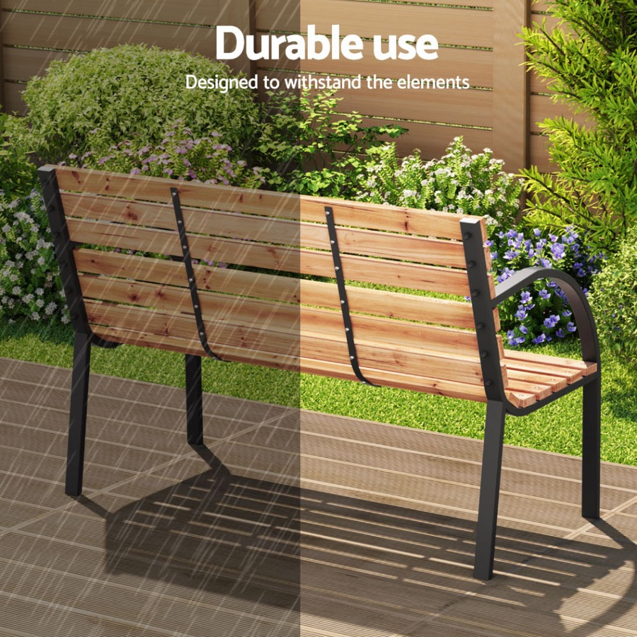 Gardeon Outdoor Garden Bench Seat 2 Seater Wooden Steel Patio Furniture Natural