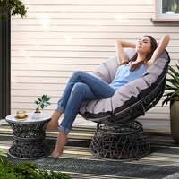 2PC Gardeon Outdoor Chairs Papasan Chair Table Lounge Setting Furniture Wicker Sofa Garden Black