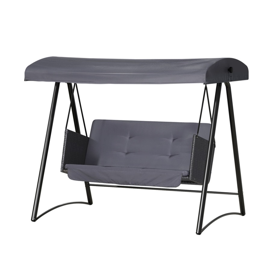 Gardeon Outdoor Swing Chair Garden Bench Furniture Canopy 3 Seater Rattan Grey