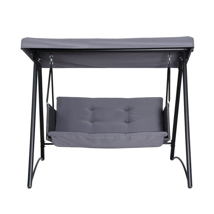 Gardeon Outdoor Swing Chair Garden Bench Furniture Canopy 3 Seater Rattan Grey
