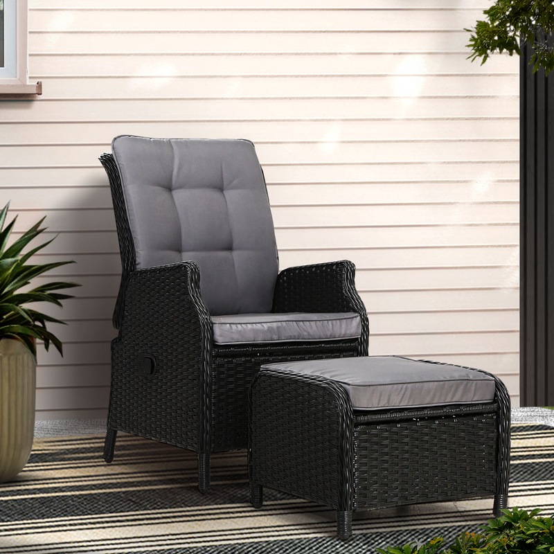 Buy Gardeon Outdoor Chairs Recliner Patio Furniture Wicker Black MyDeal