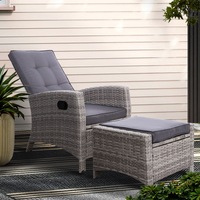 1x Gardeon Sun lounge Outdoor Chairs Recliner Chair Wicker Lounger Sofa Day Bed Patio Furniture Garden Cushion Ottoman Grey