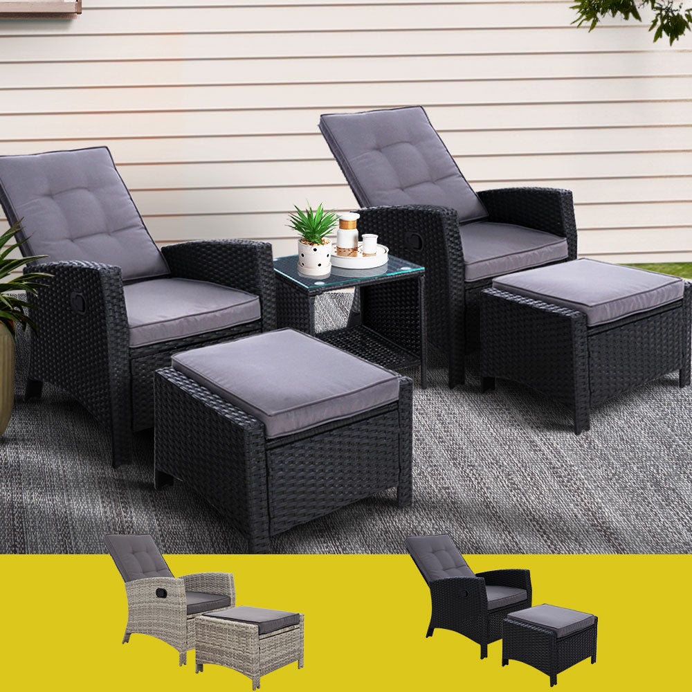 Gardeon Recliner Chairs Outdoor Sun Lounge Setting Wicker Sofa Patio Furniture