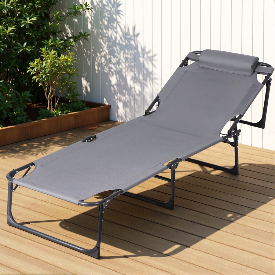 Gardeon Sun Lounge Folding Lounger Camping Beach Chair Patio Outdoor Furniture Garden Grey