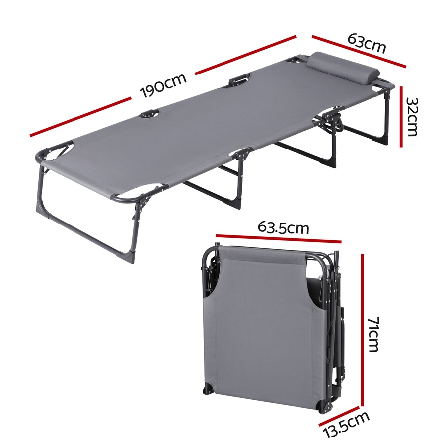 Gardeon Sun Lounge Folding Lounger Camping Beach Chair Patio Outdoor Furniture Garden Grey