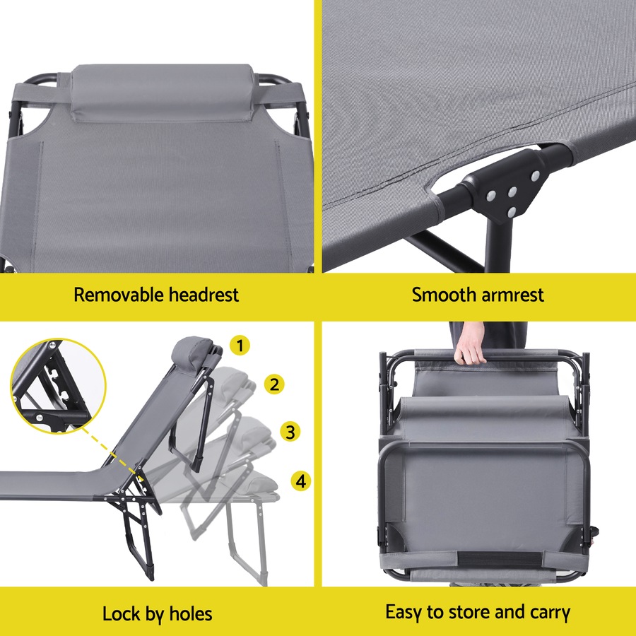 Gardeon Sun Lounge Folding Lounger Camping Beach Chair Patio Outdoor Furniture Garden Grey