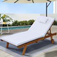 195cm Gardeon Sun Lounge Wooden Lounger Outdoor Furniture Day Bed Wheels Patio White