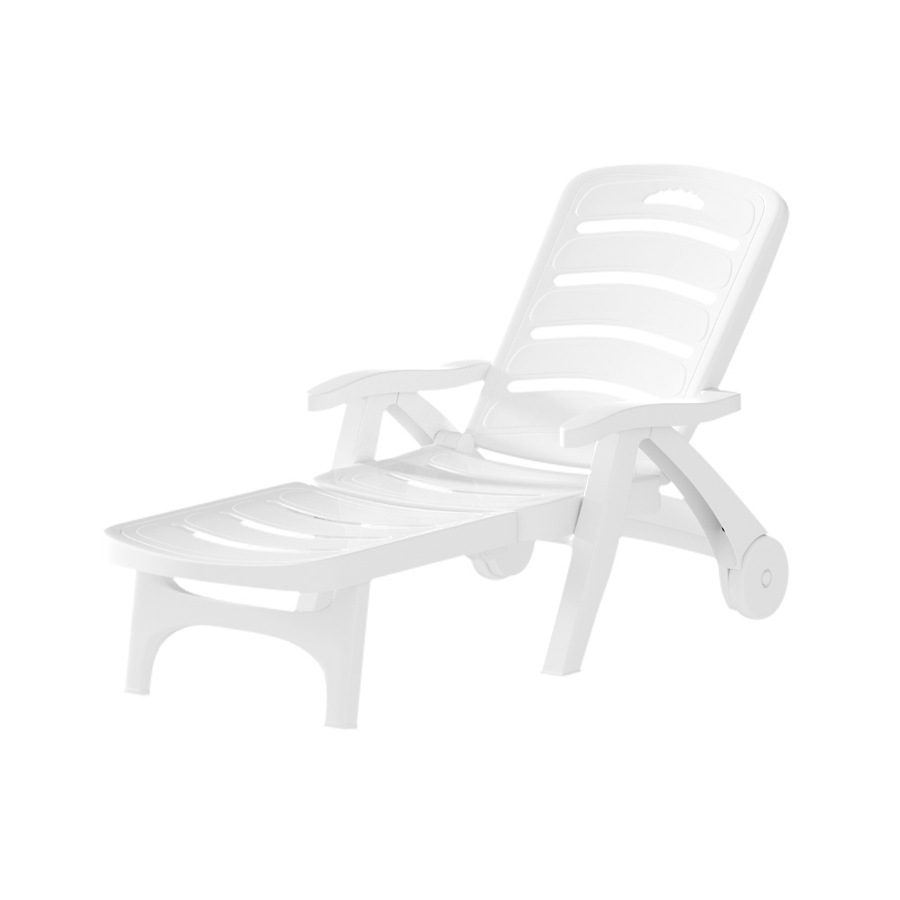 186cm Gardeon Sun Lounger Folding Lounge Chair Wheels Patio Outdoor Furniture White