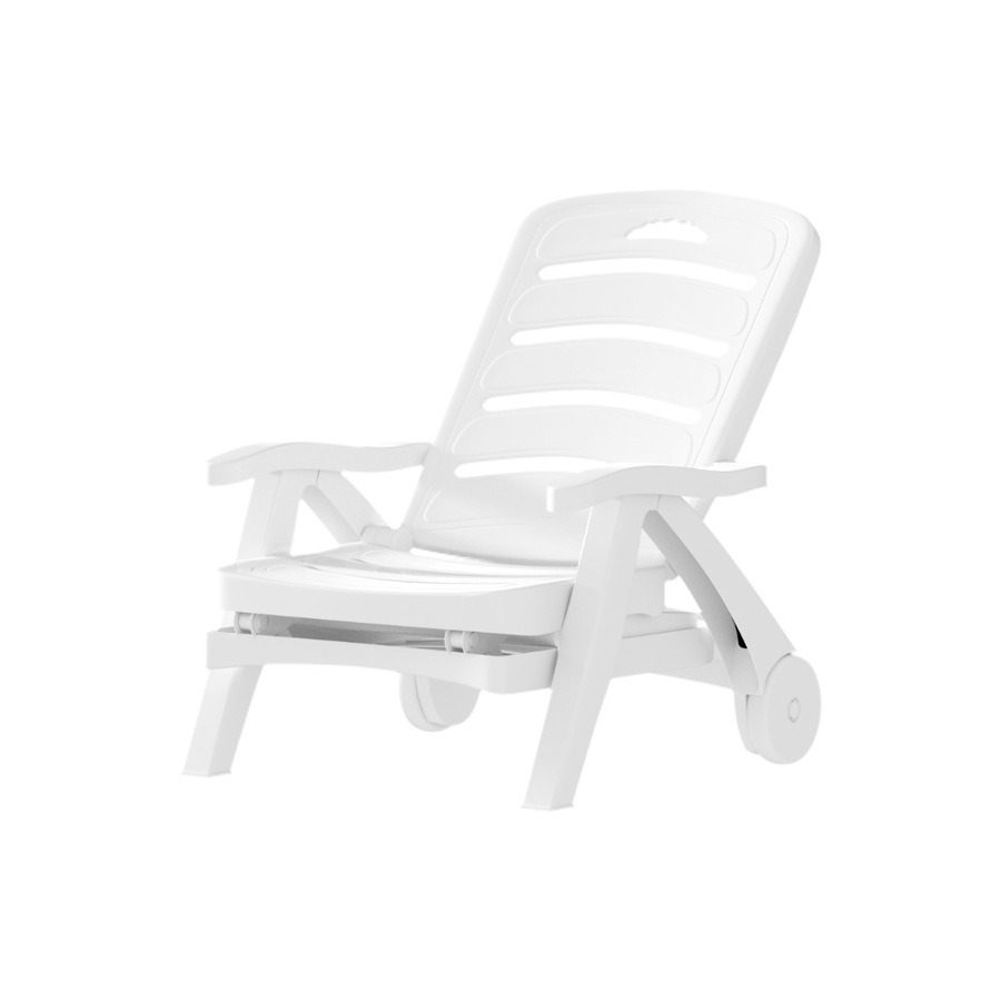 186cm Gardeon Sun Lounger Folding Lounge Chair Wheels Patio Outdoor Furniture White