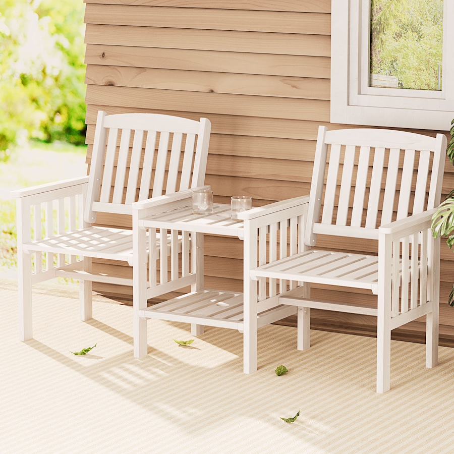 2 Seat Gardeon Outdoor Garden Bench Loveseat Wooden Table Chairs Patio Furniture White