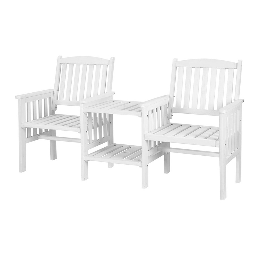 2 Seat Gardeon Outdoor Garden Bench Loveseat Wooden Table Chairs Patio Furniture White