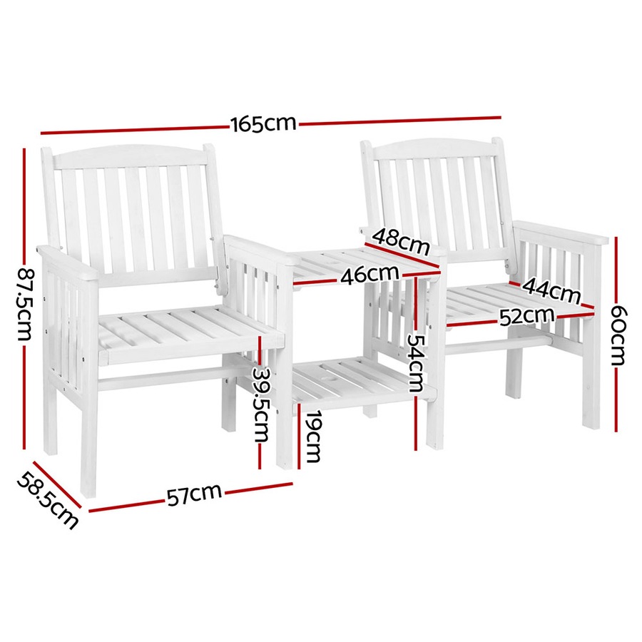 2 Seat Gardeon Outdoor Garden Bench Loveseat Wooden Table Chairs Patio Furniture White