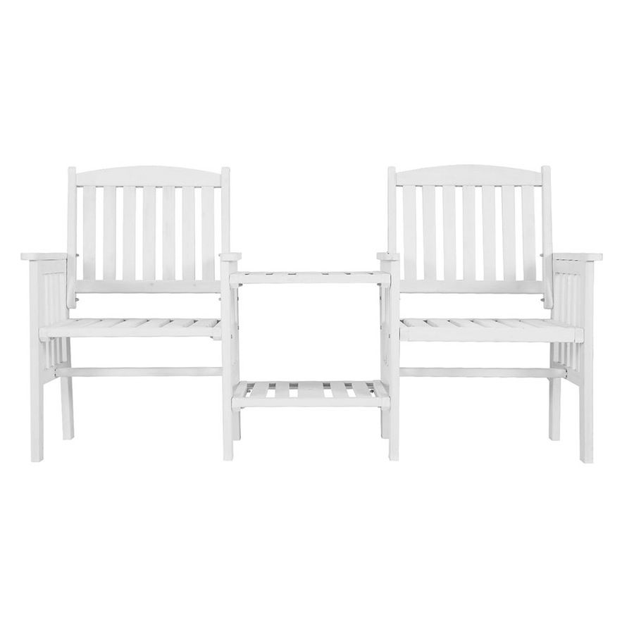 2 Seat Gardeon Outdoor Garden Bench Loveseat Wooden Table Chairs Patio Furniture White