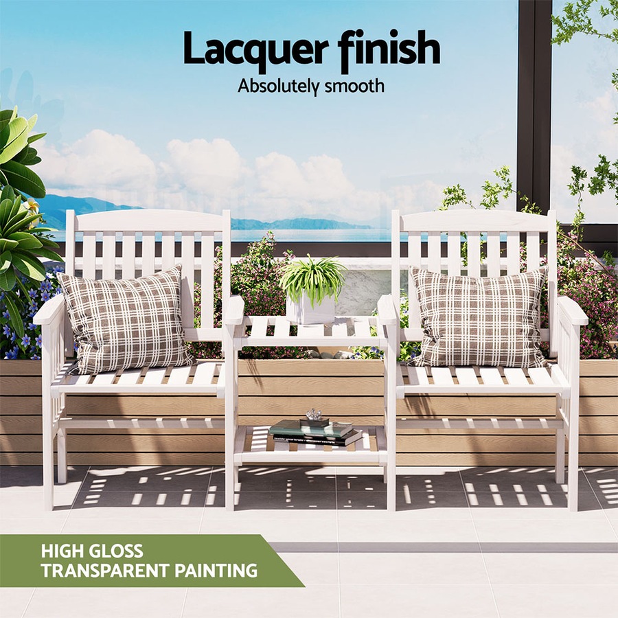 2 Seat Gardeon Outdoor Garden Bench Loveseat Wooden Table Chairs Patio Furniture White