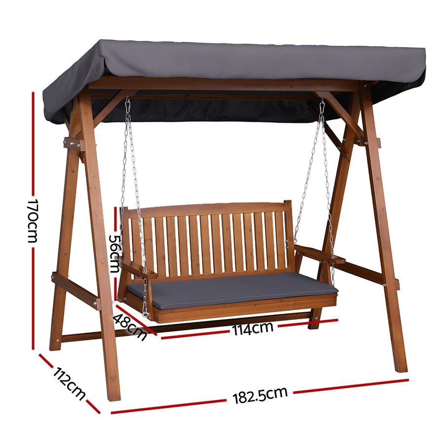 Gardeon Wooden Swing Chair Garden Bench Canopy 3 Seater Outdoor Furniture